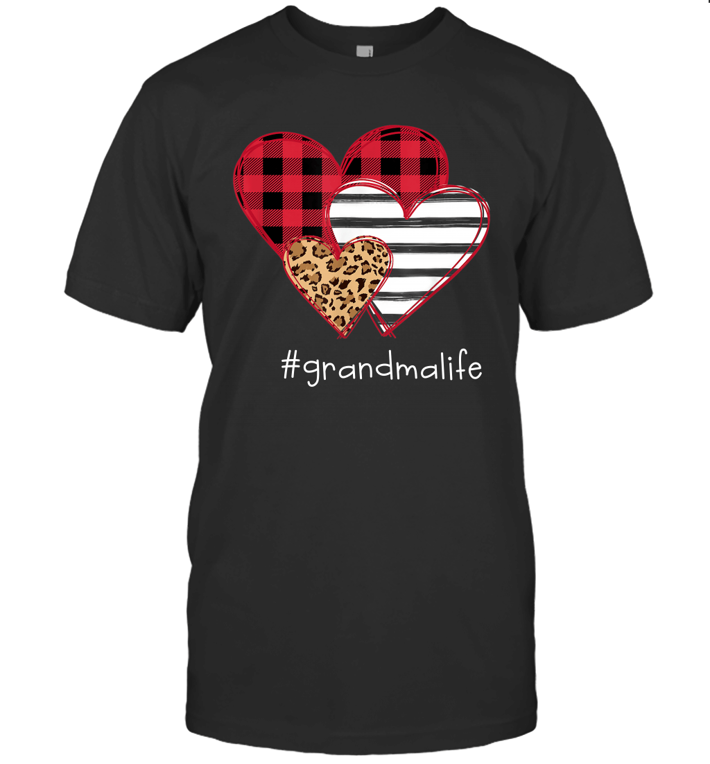 Grandmalife Shirt Striped Leopard Buffalo Plaid Printed Splicing Heart Valentines Day Shirt