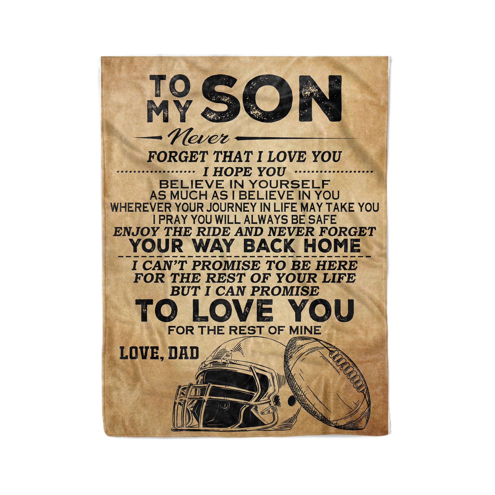 Fleece American football Blanket dad to son never forget that I love you