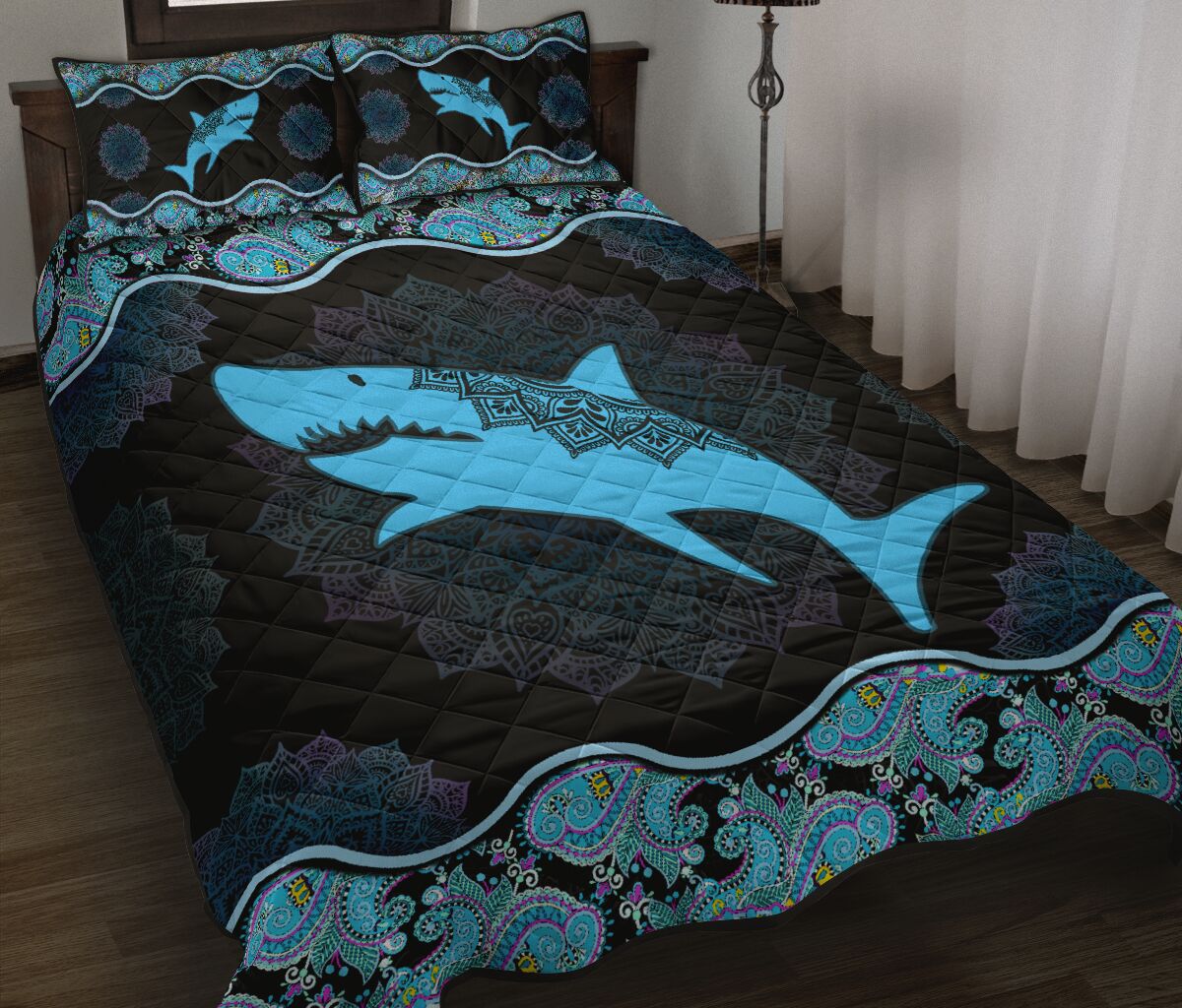 Blue Shark Mandala Shark Quilt Set 0622