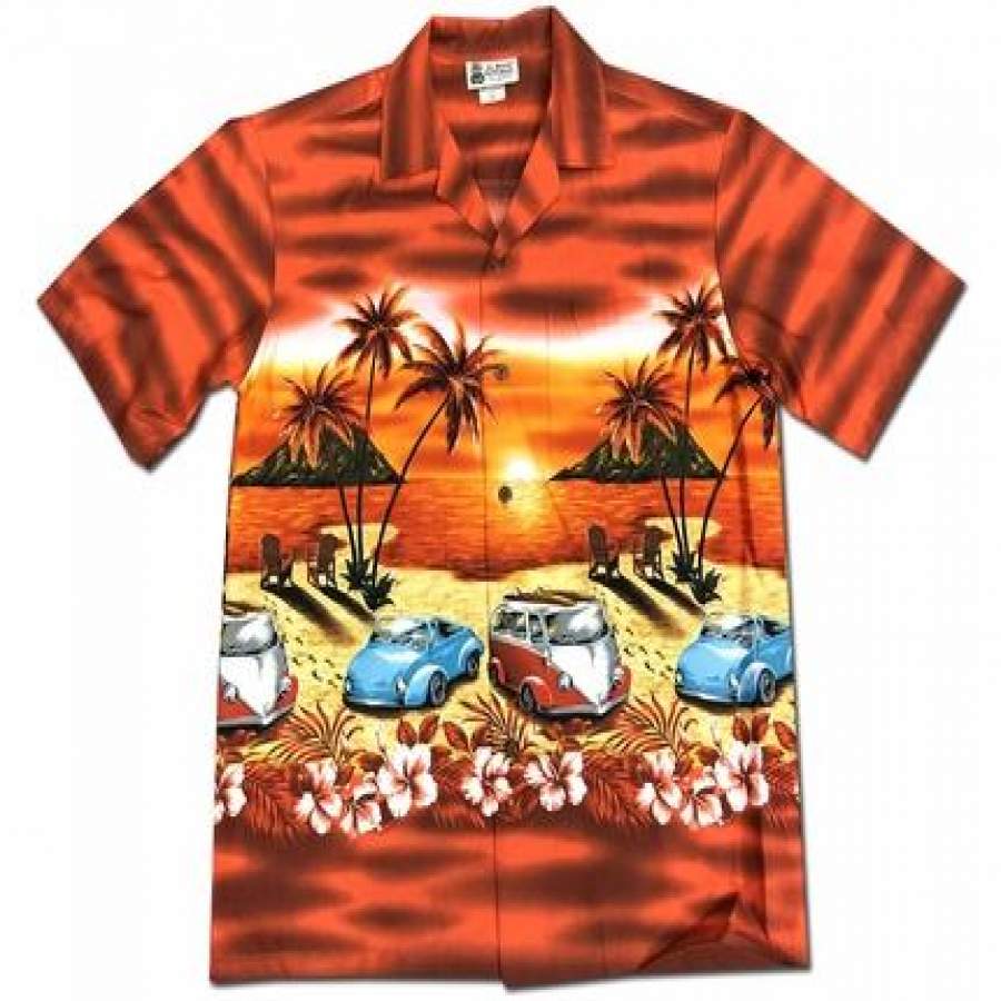 Beach Van and Bug Orange Hawaiian Shirt - Pinotee Store