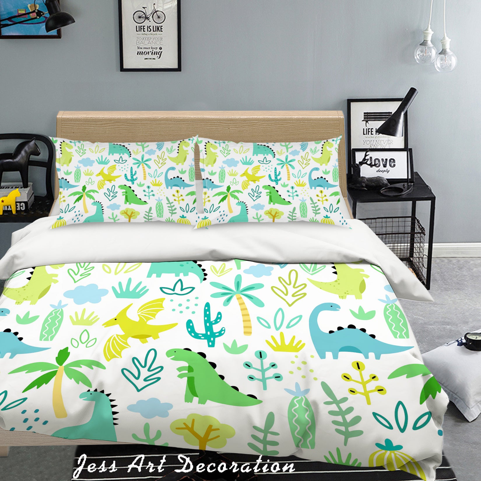 3D Green Dinosaur Pattern Quilt Cover Set Bedding Set Pillowcases 21