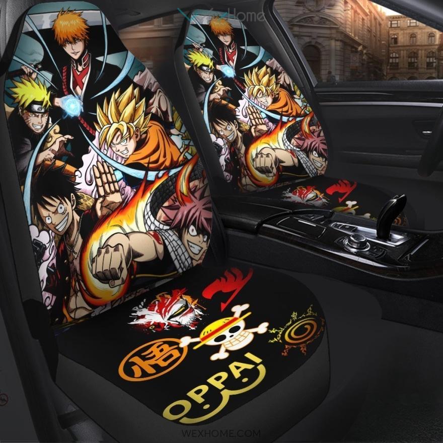 Smiling Anime Legends Heroes One Piece Naruto Dragon Ball Anime Car Seat Covers