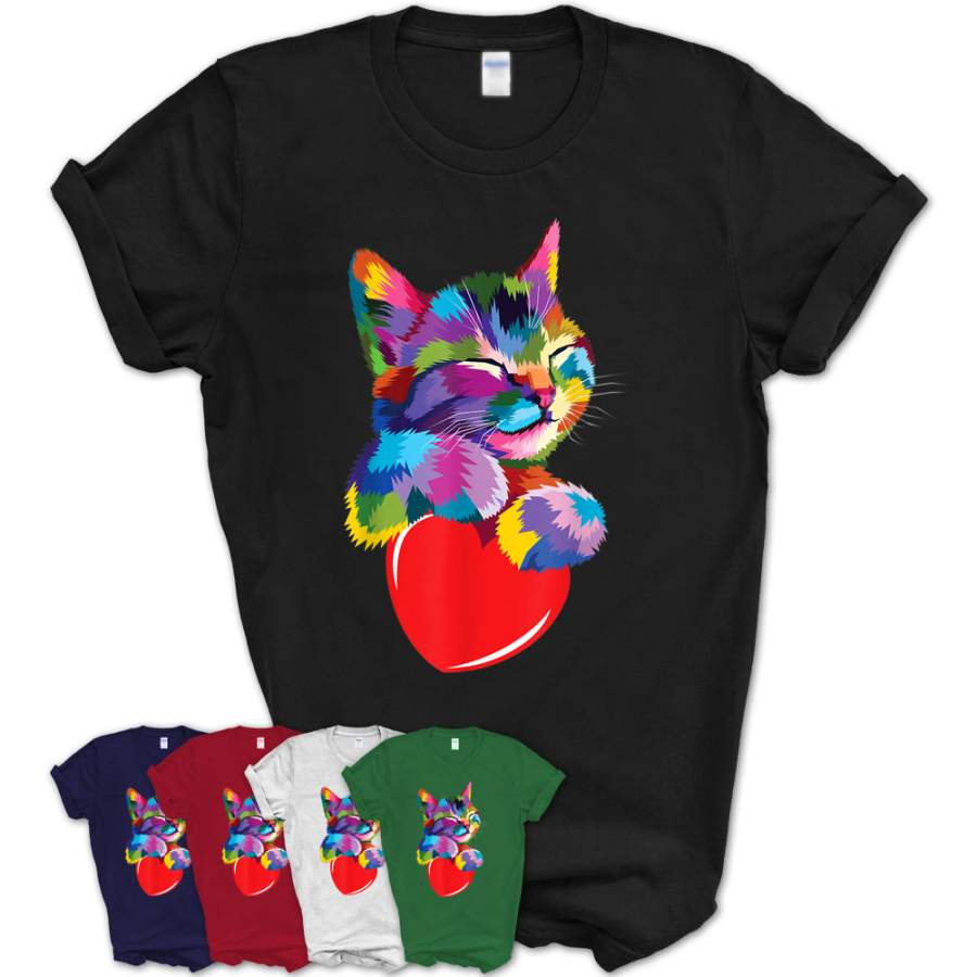 Cute Cat Gift For Kitten Lovers Colorful Art Kitty Adoption T-Shirt – Teezou Store