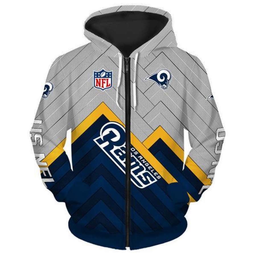 Los Angeles Rams Zip Up Hoodies 3D Sweatshirt Long Sleeve