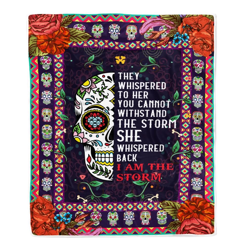 Sugar Candy Skull I Am The Storm Blanket Mexican Mexico Girls Women Birthday Christmas Fleece Blanket