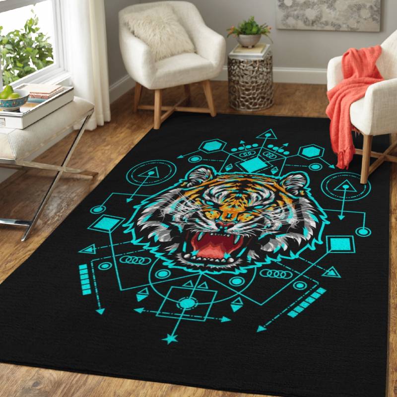 Tiger Roaring   – Animals Area Rug Carpet