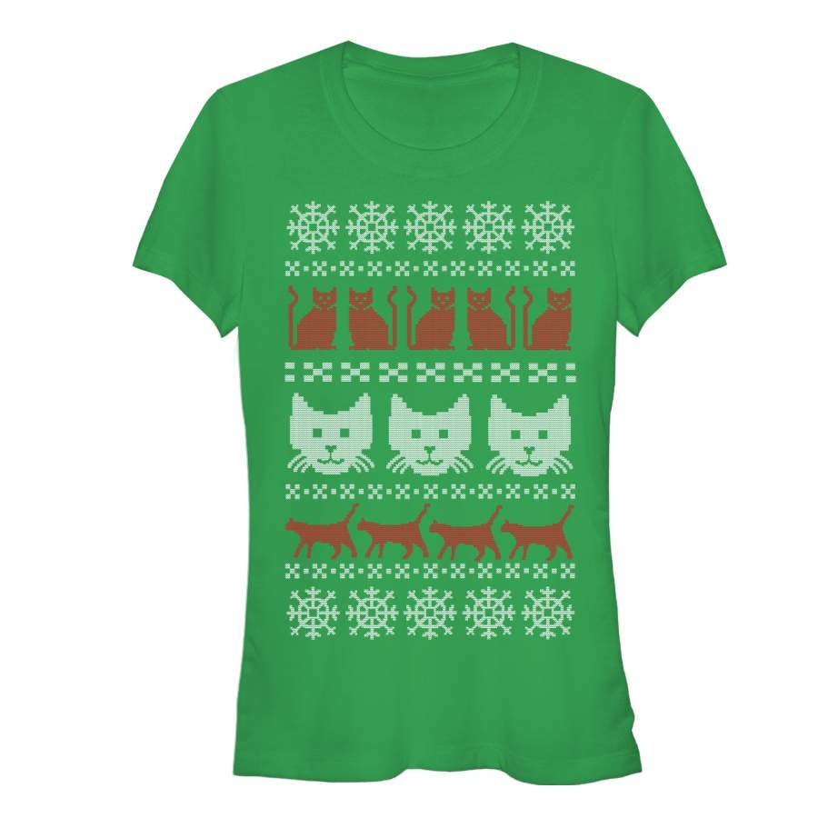 Lost Gods Junior’s Ugly Christmas Cat  T Shirt Kelly