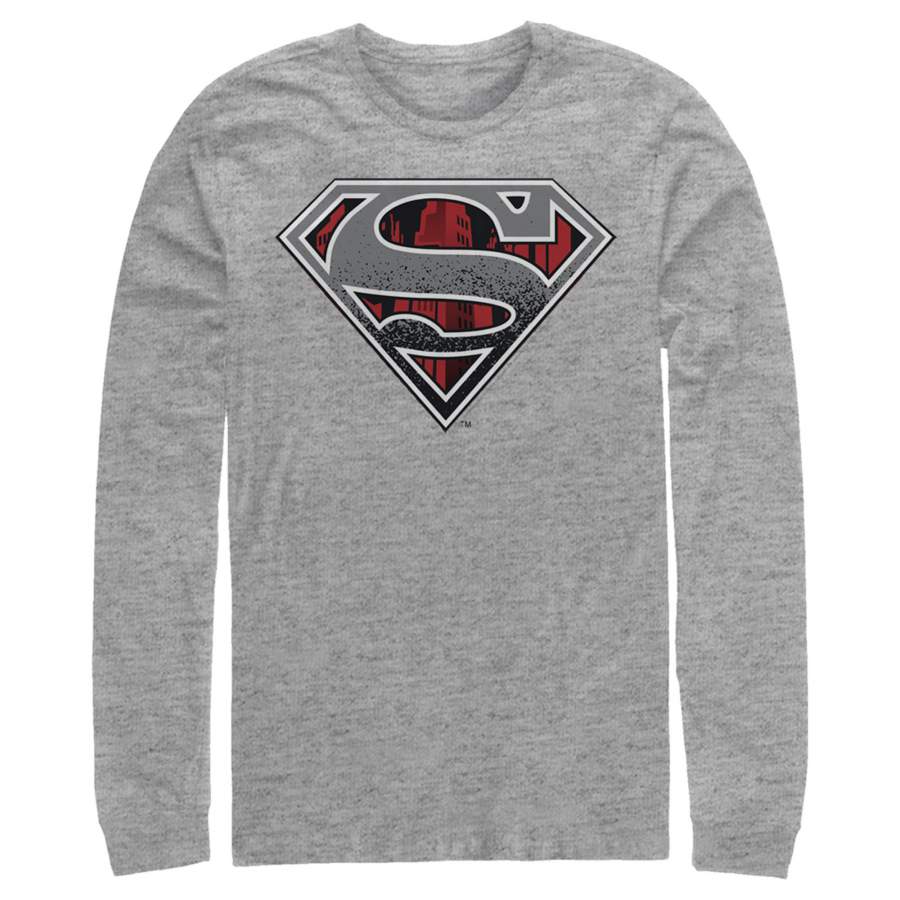 Superman Men’s Logo Grunge  Long Sleeve Shirt