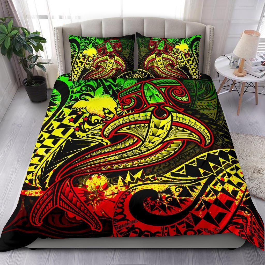 Alohawaii Bedding Set – Cover And Pillow Cases Papua New Guinea – Reggae Shark Polynesian Tattoo – Bn18