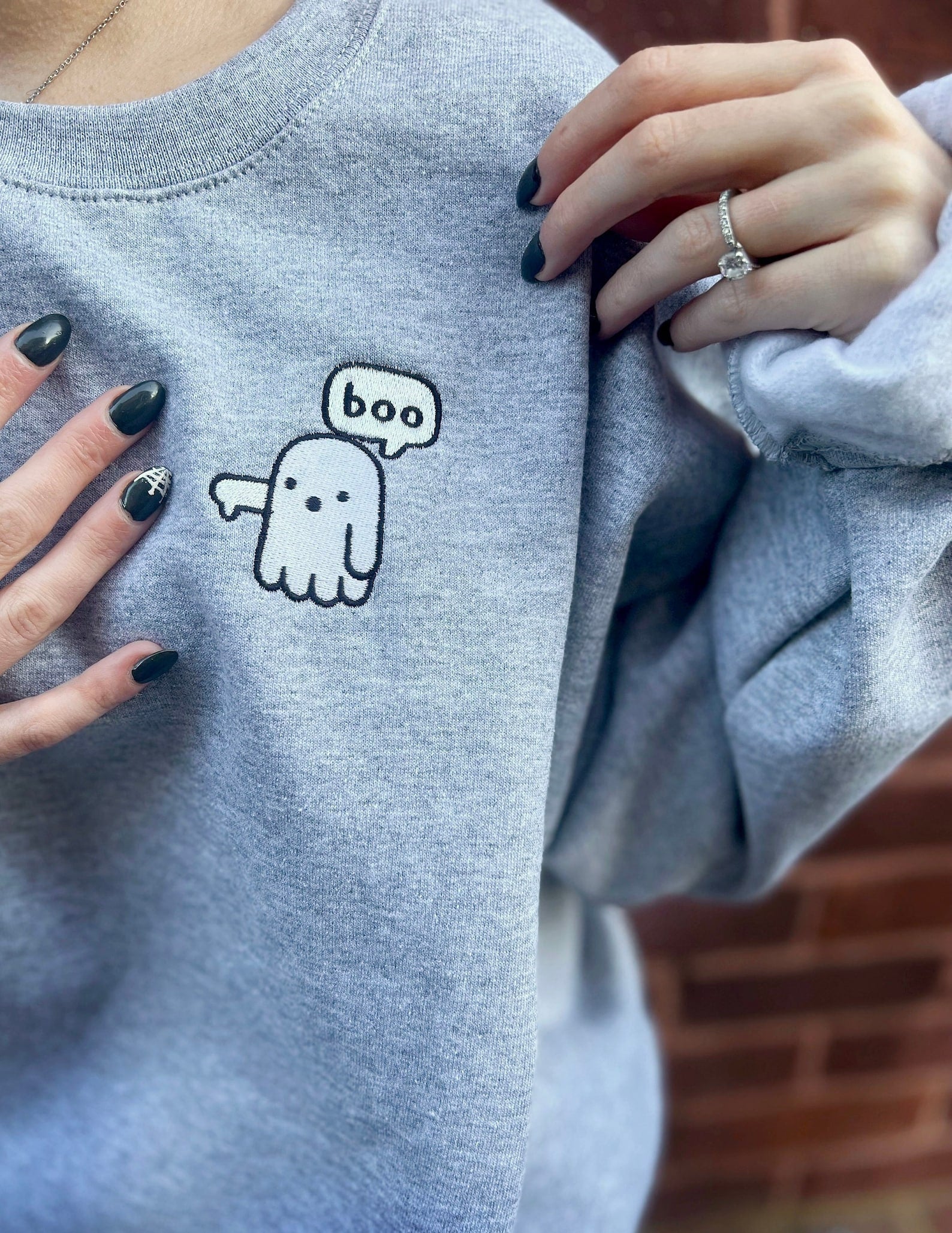 Embroidered Boo Ghost Sweatshirt 2D Crewneck Sweatshirt All Over Print Sweatshirt For Women Sweatshirt For Men Sws2983