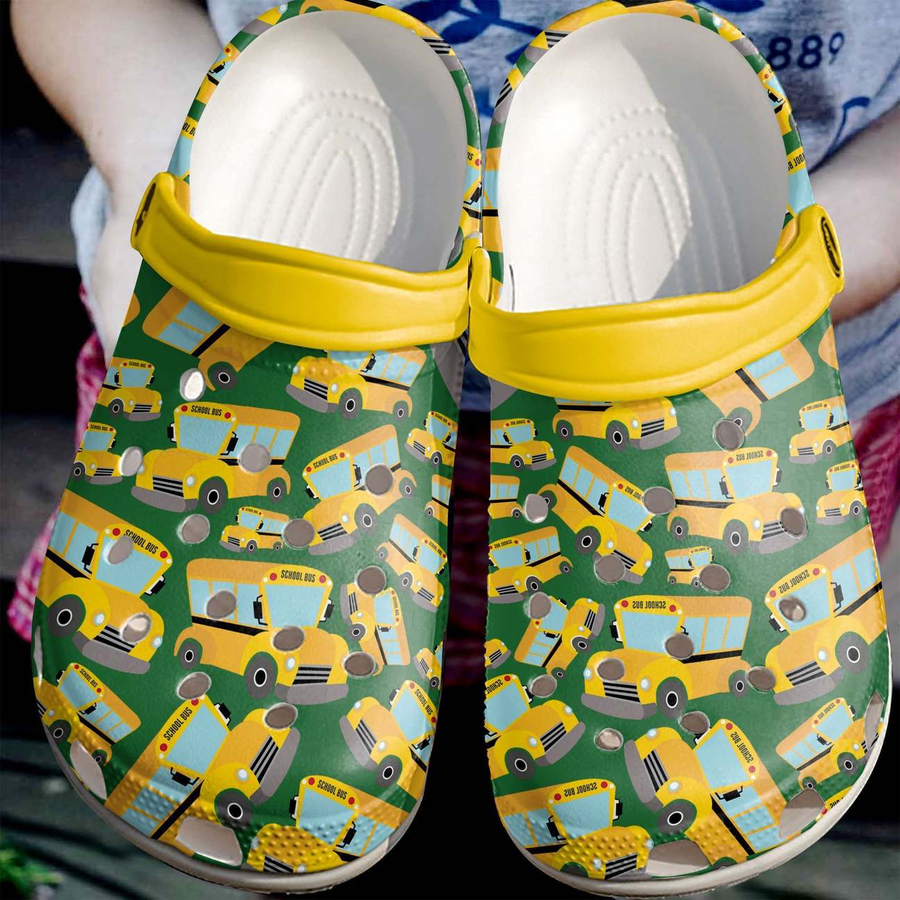 School Bus Driver Personalized Clog, Custom Name, Text Yellow Bus Pattern, Fashion Style For Women, Men, Kid, Print 3D