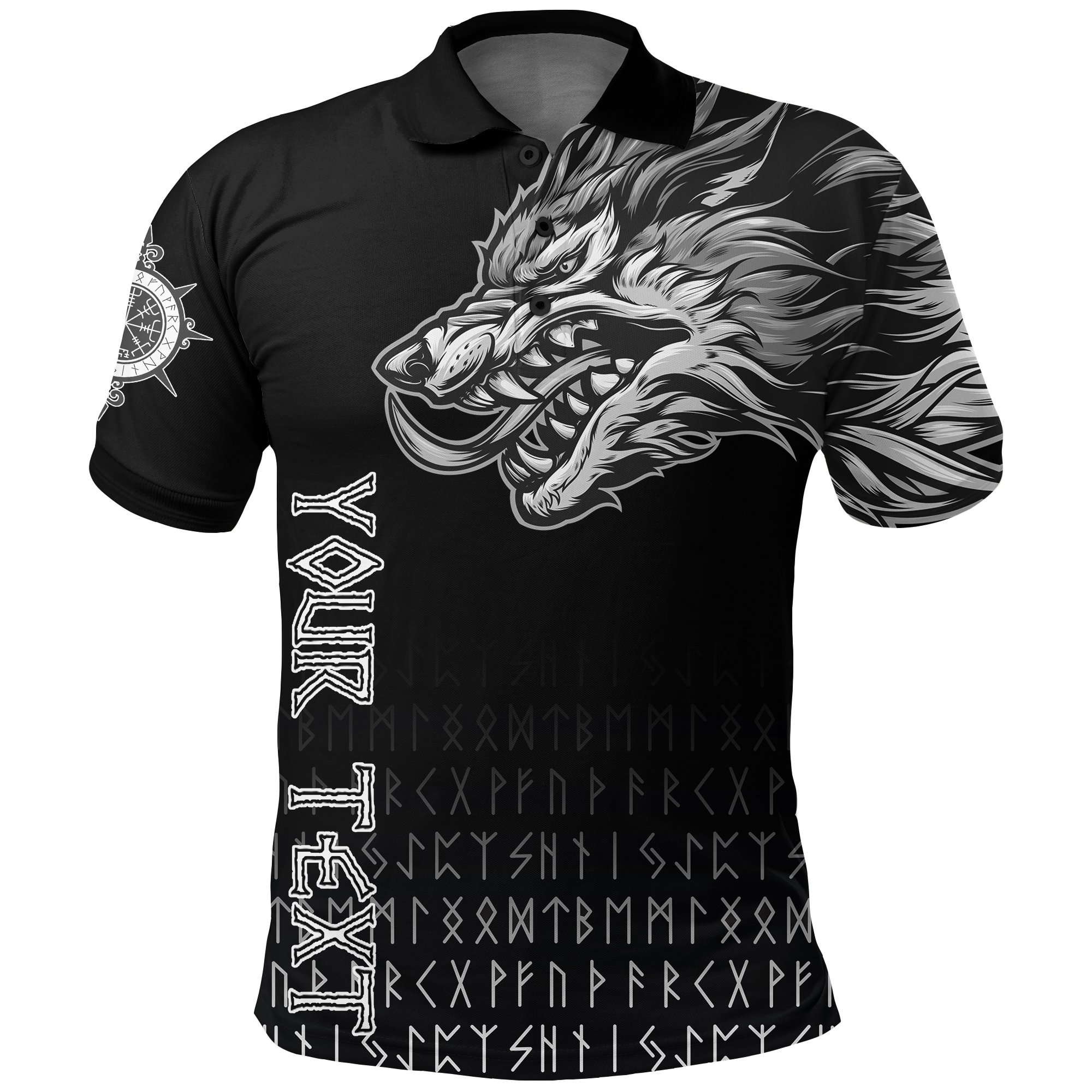 (Custom) Viking Style Polo Shirt Fenrir Wolf Near Shoulder A27