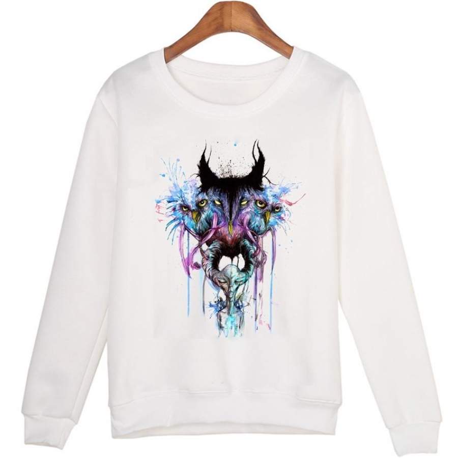 2016 New High-End Women’S Fashion European Style Sexy Lady Wolf Printing Simple Long-Sleeved Sweatshirt