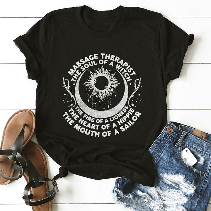 Sun And Moon Massage Therapist The Soul Of A Witch The Fire Of A Lioness A Hippie A Sailor Standard Men T-shirt