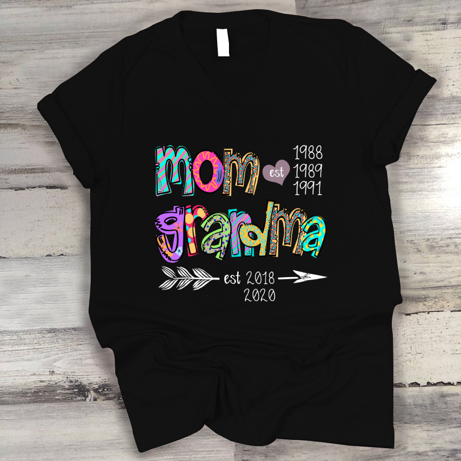 Mom Grandma Est Colorful Mother’S Day Custom V-Neck