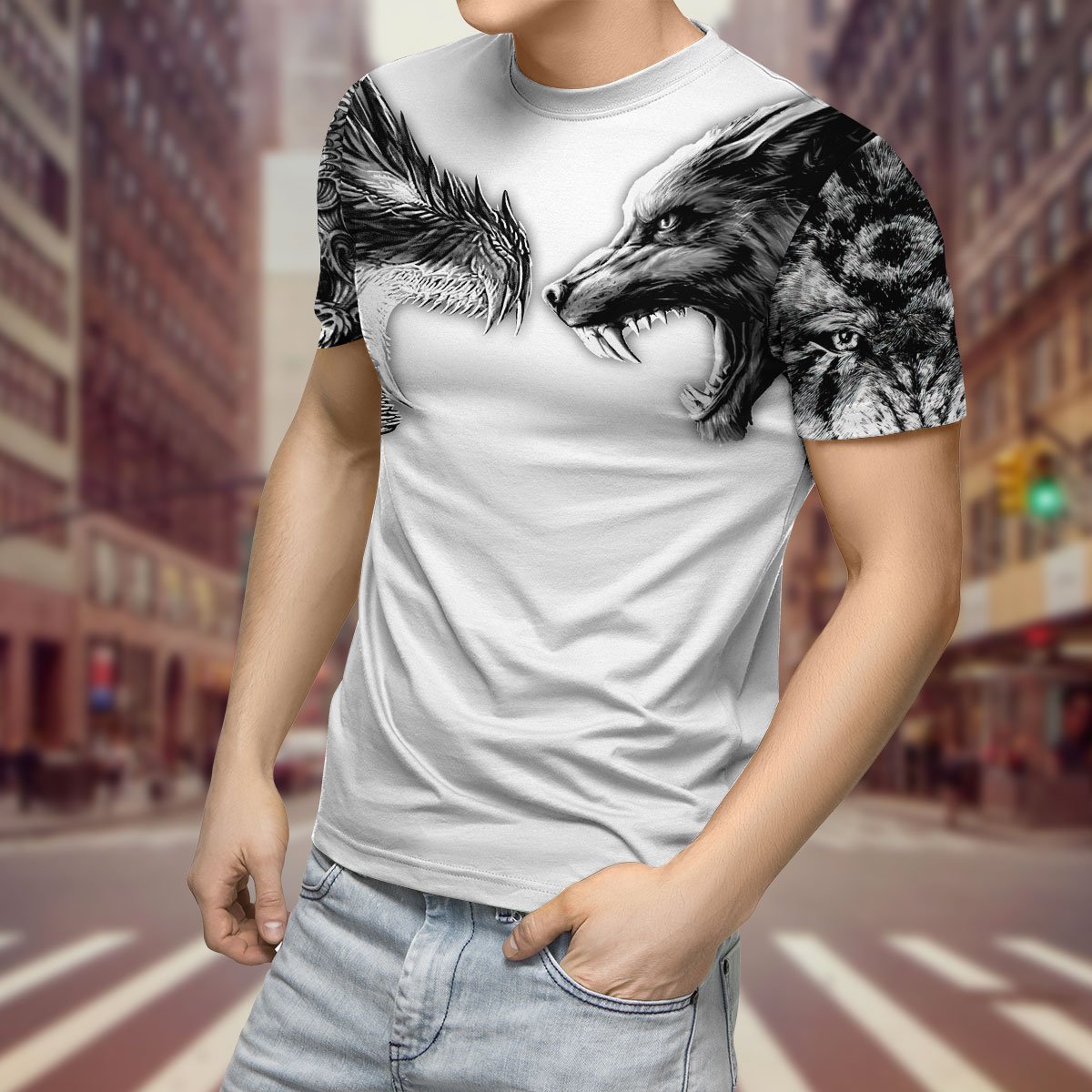 Tattoo dragon and wolf 3D shirt for men and women AM102012S