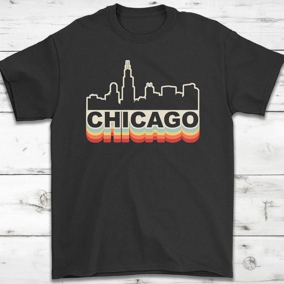 Chicago Skyline Vintage Retro Shirt Gift Chicago Illinois Shirt