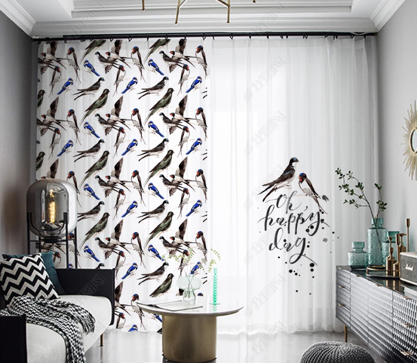 3D Hand Drawn Animal Swallow Curtains And Drapes Lqh 22