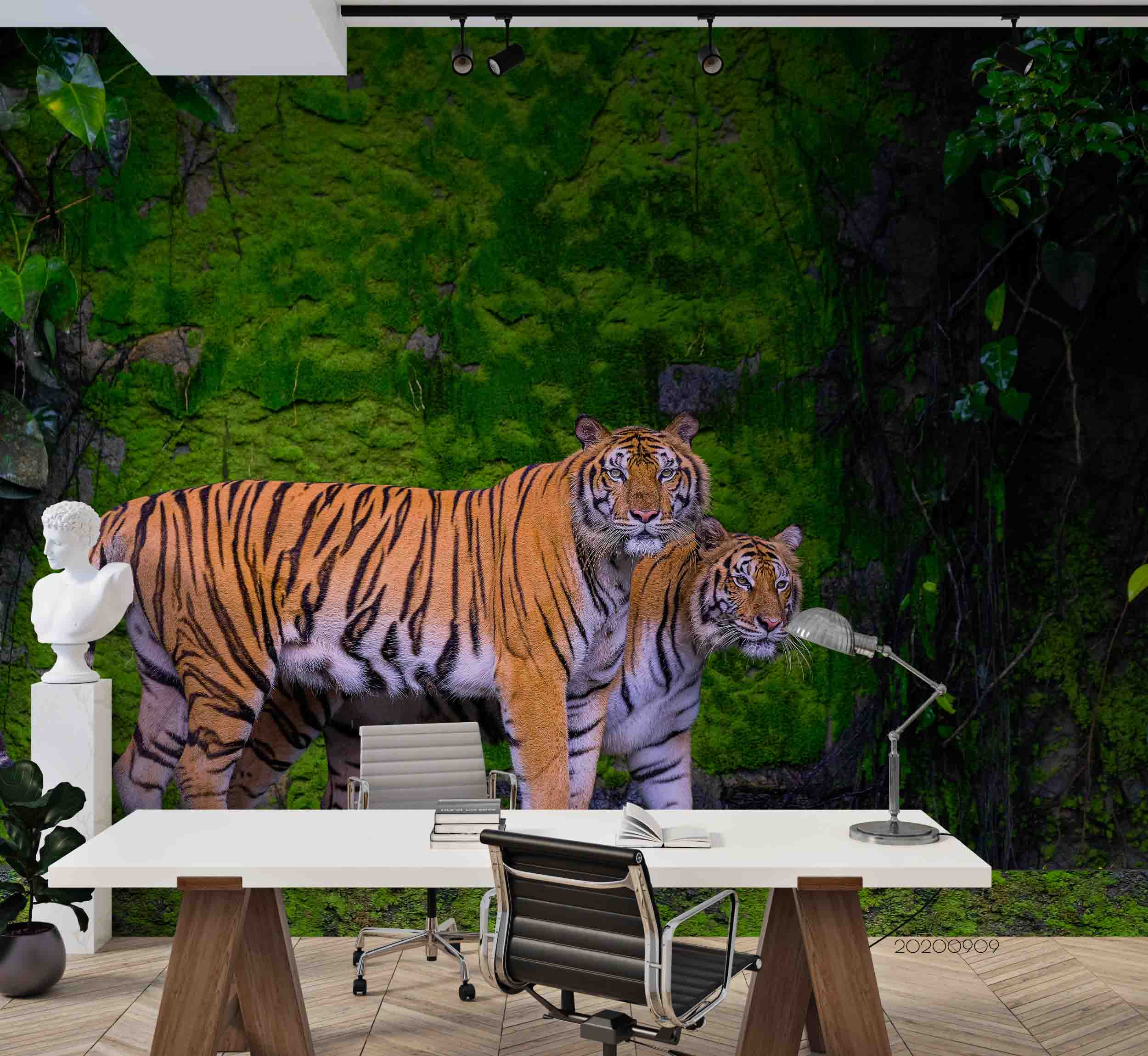 3D Green Forest Plant Tiger Animal Wall Mural Wallpaper Lxl