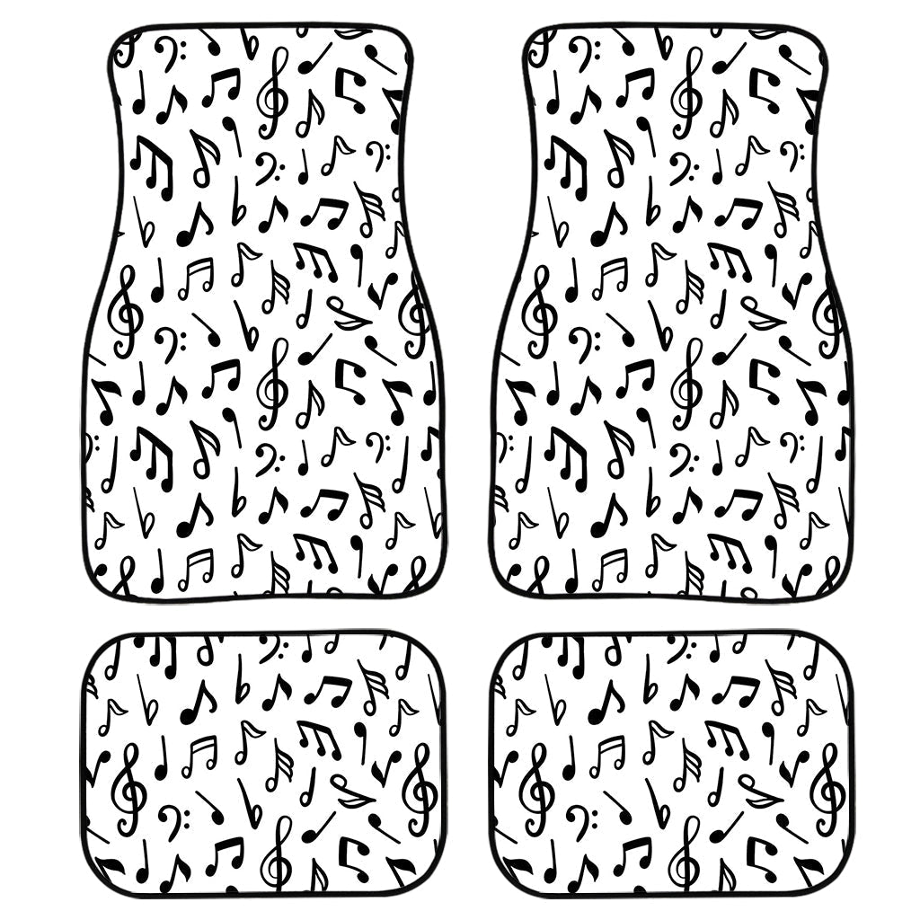 White And Black Music Note Pattern Print Front And Back Car Floor Mats, Front Car Mat