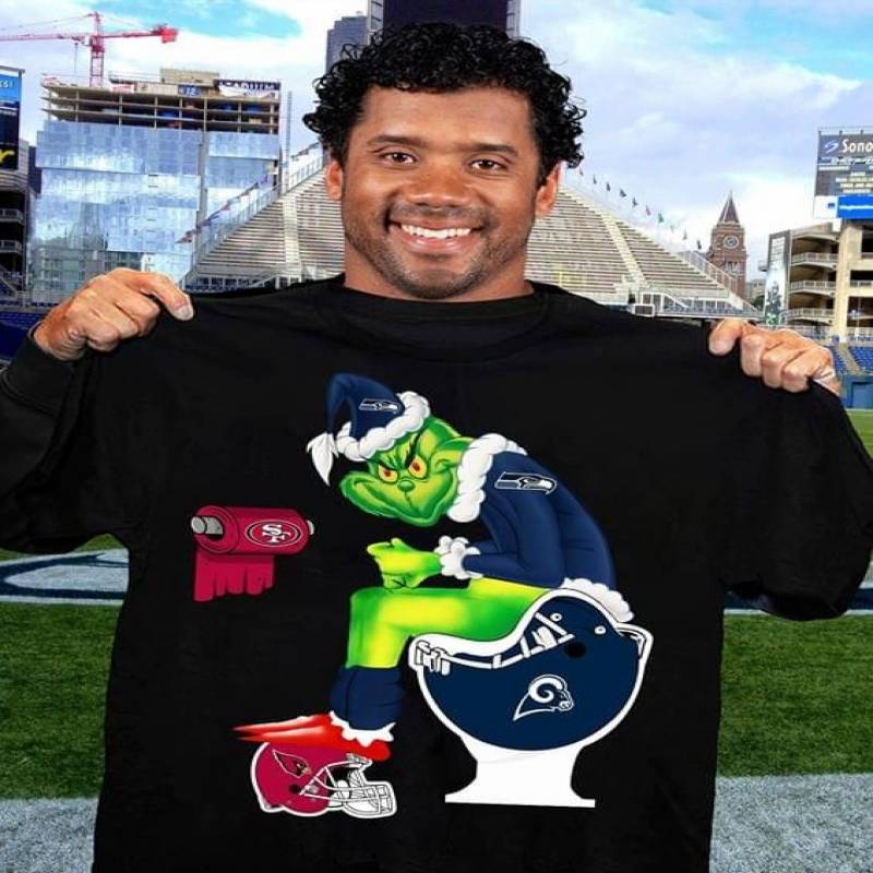 San Francisco 49Ers Arizona Cardinals Seattle Seahawks Los Angeles Rams American Football Team The Grinch Toilet Santa Gift For Fans Black Men And Women T Shirt S-5Xl