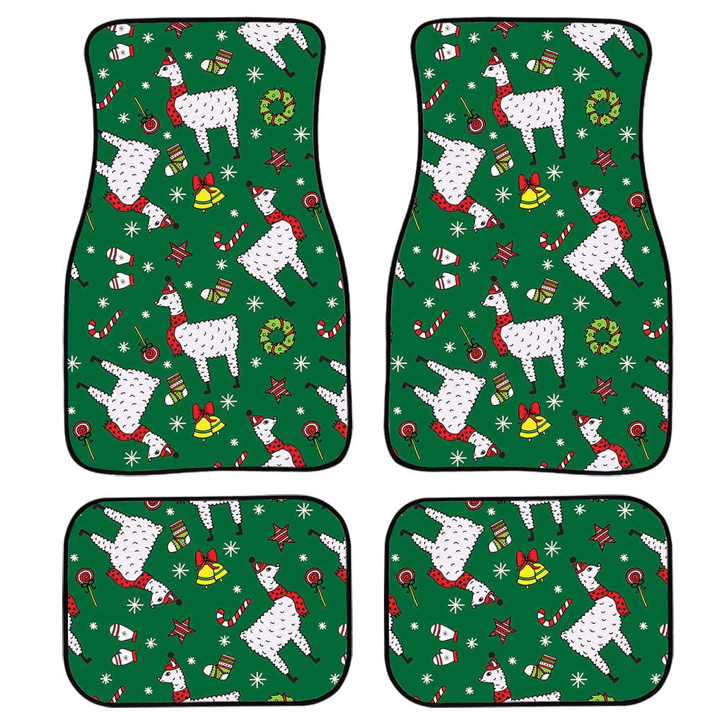 Christmas Llama Pattern Print Front And Back Car Floor Mats, Front Car Mat