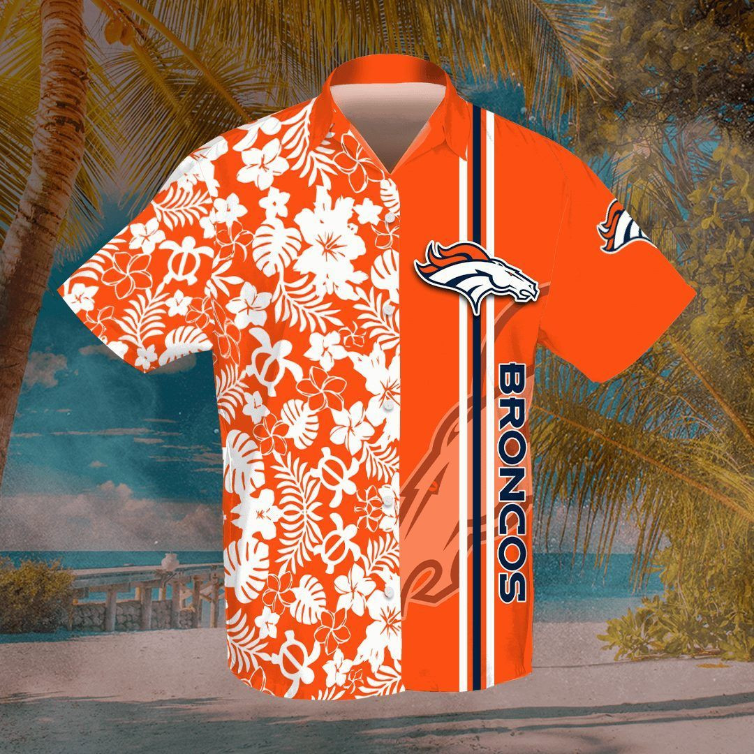 Denver Broncos All Over Print 3D Flowery Short Sleeve Dress Shirt Hawaiian Summer Aloha Beach Shirt – Orange