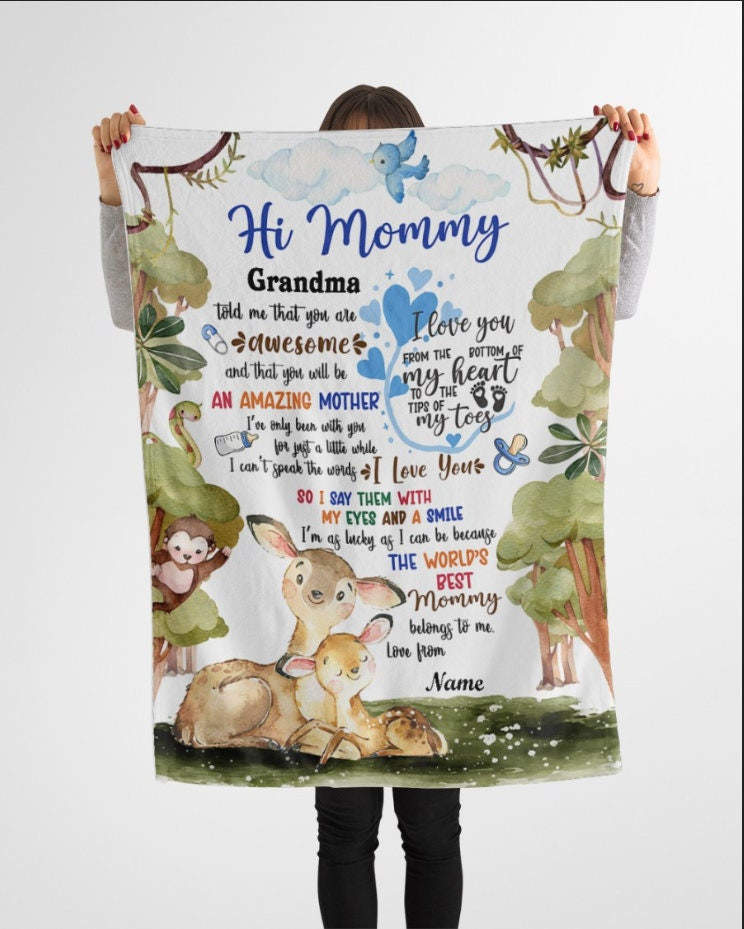 New Mom Gift From Grandma And Baby Deer Cute Jungle Blanket Custom Blanket Family Matching Gift Christmas Blanket Christmas Gift