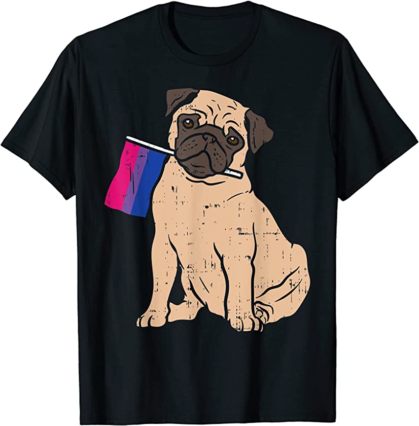 Pug Dog Bisexual Pride Flag Cute LGBTQ Bi Animal Lover Gift T-Shirt