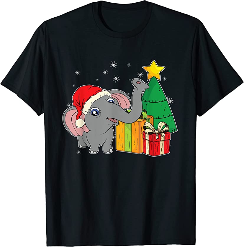 Xmas Tree Africa Zoo Animal Merry Christmas Cute Elephant T-Shirt