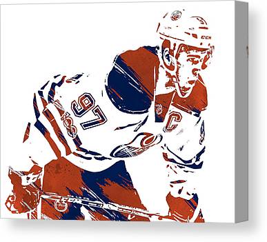 Connor Mcdavid Edmonton Oilers Watercolor Strokes Pixel Art 3 Joe Hamilton Canvas Print