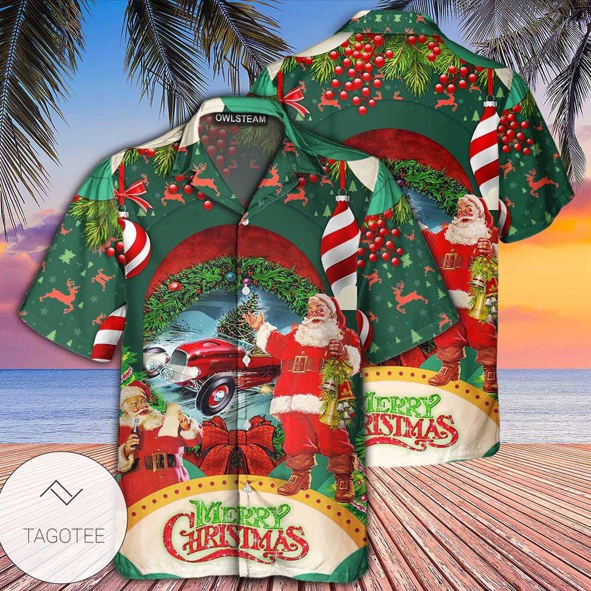 Christmas Hawaii Hot Rod Merry Button Up Shirt For Men Ha29744