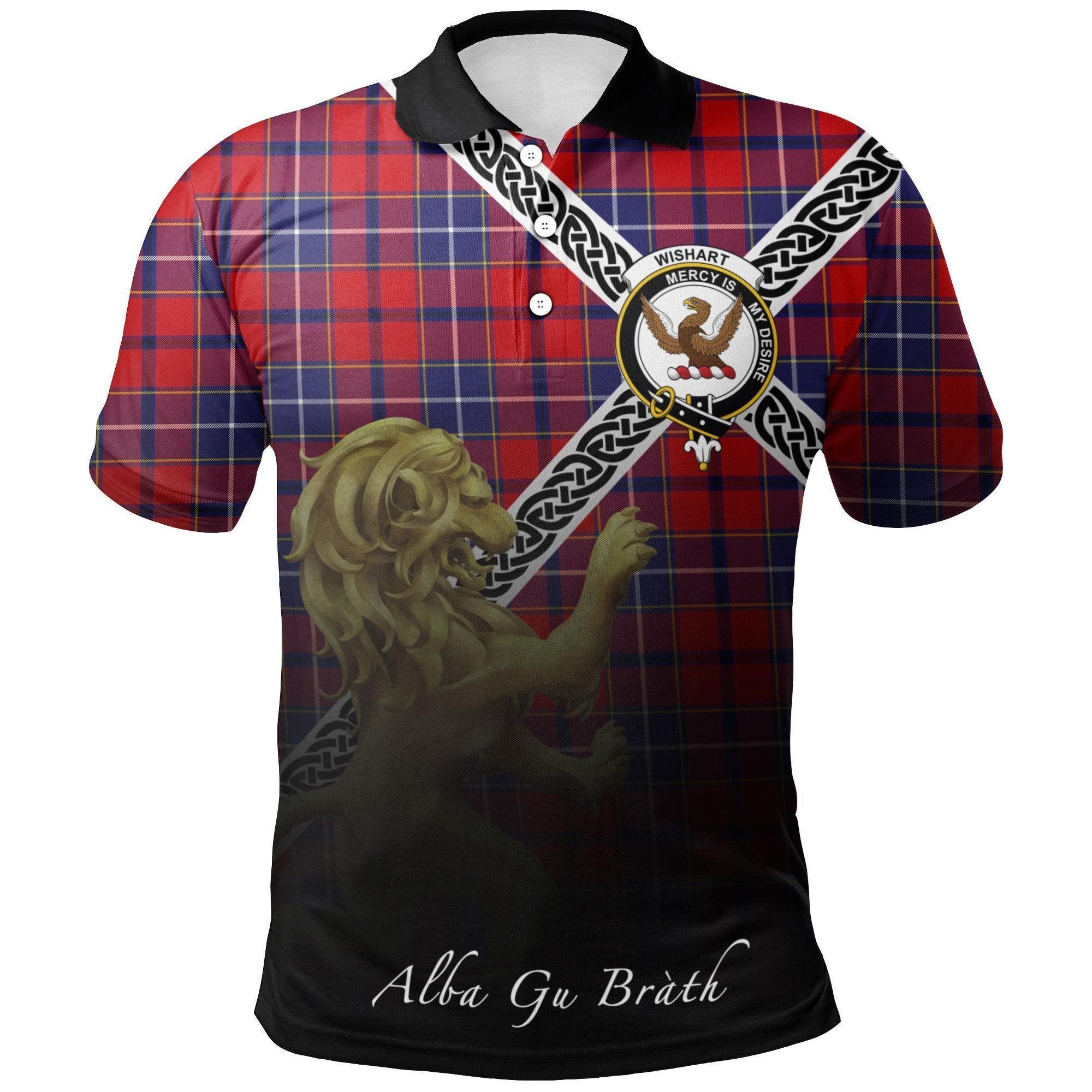 Wishart Dress Clan Polo Shirt, Scottish Tartan Wishart Dress Clans Polo Shirt Celtic Lion Style