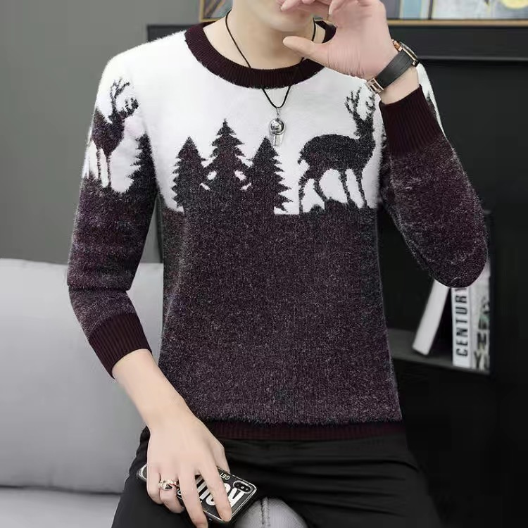 2022 New Winter Christmas Sweater Christmas Tree Deer Print Men’s Casual Sweater Or Neck Sweater Slim Sweater Pull Men’s Sweater alx