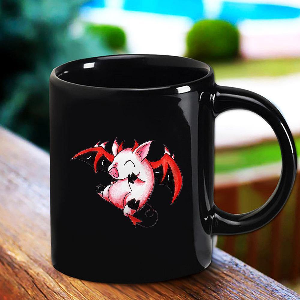 Valentines Devil Piggy Cute Lovely Pig Animal Lovers Great Gift Black Mug