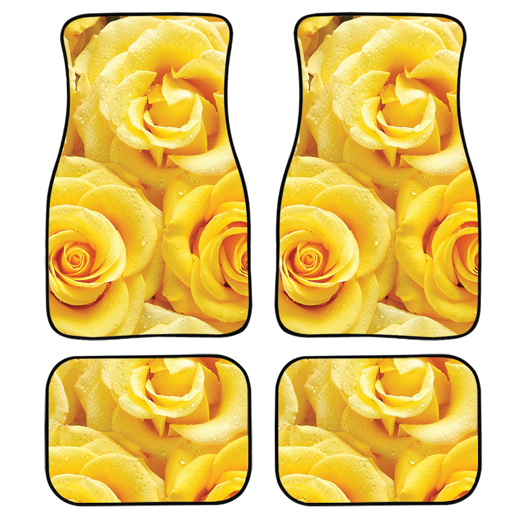 Yellow Rose Print Front And Back Car Floor Mats, Front Car Mat