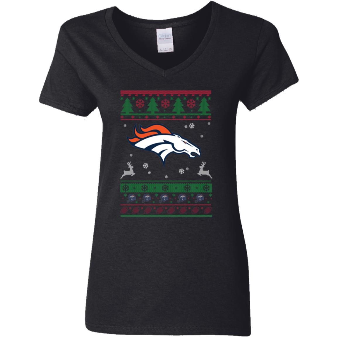 Denver Broncos Logo Football Teams Ugly Christmas Sweater Women V-Neck T-Shirt