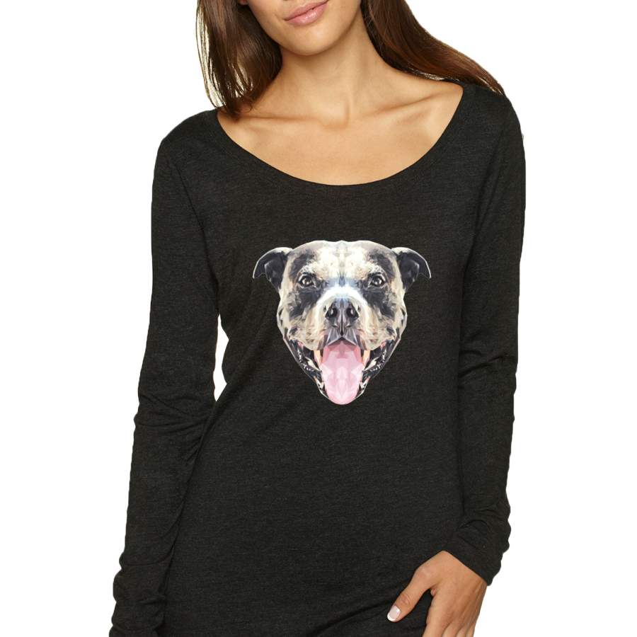 American Pit Bull Terrier Dog Animal Lover Womens Scoop Long Sleeve Top