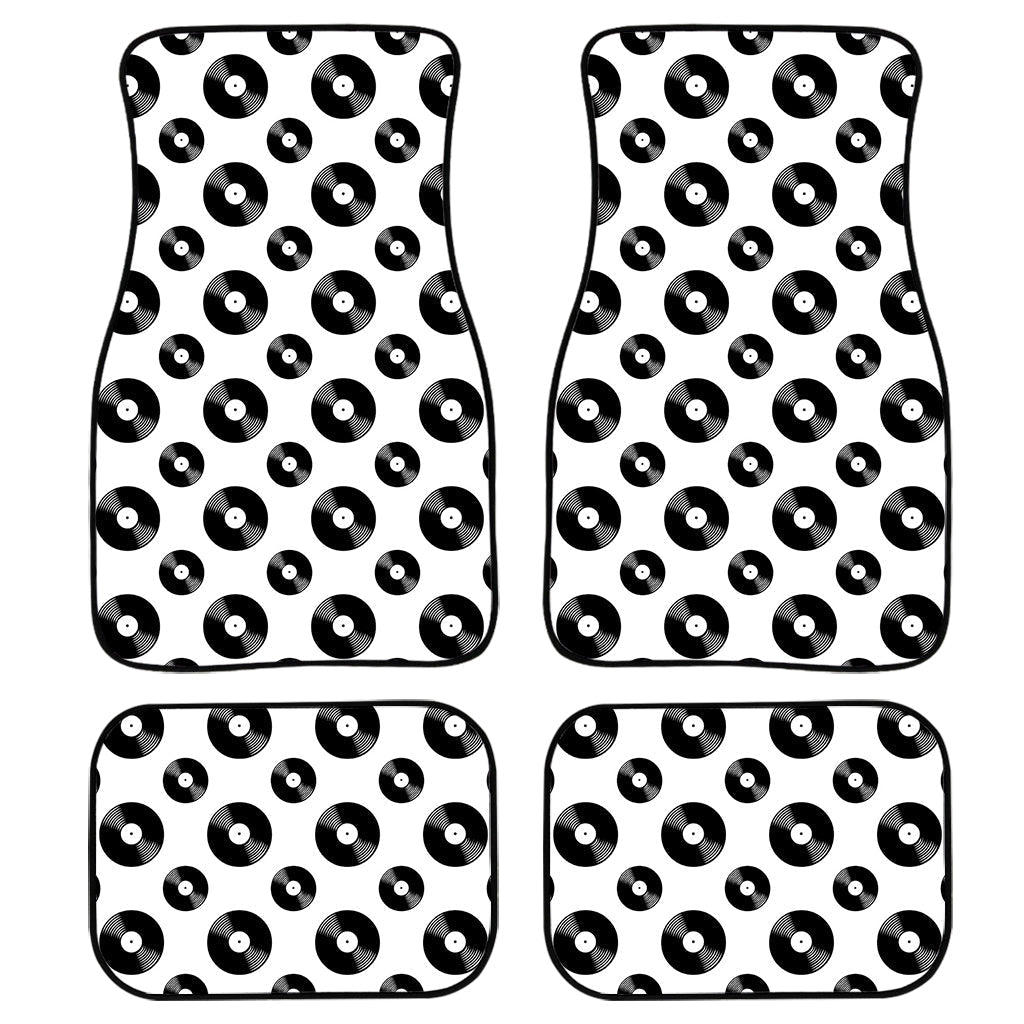 White And Black Vinyl Pattern Print Front And Back Car Floor Mats, Front Car Mat