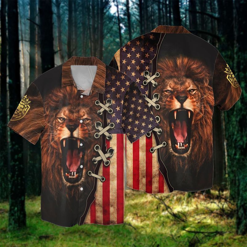 4Th Of July Independence Day The King Lion For Men And Women Graphic Print Short Sleeve Hawaiian Casual Shirt