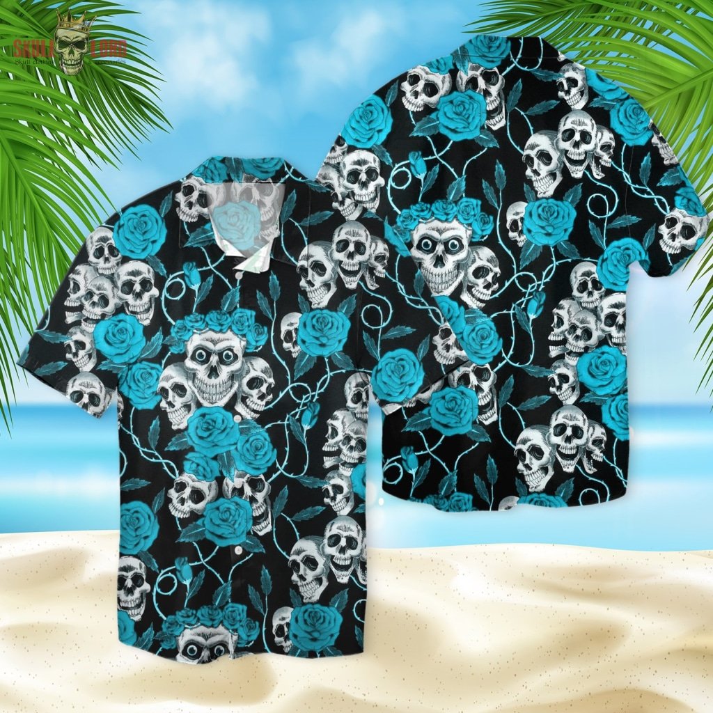 Skull And Blue Roses Hawaii Shirt Ha86703