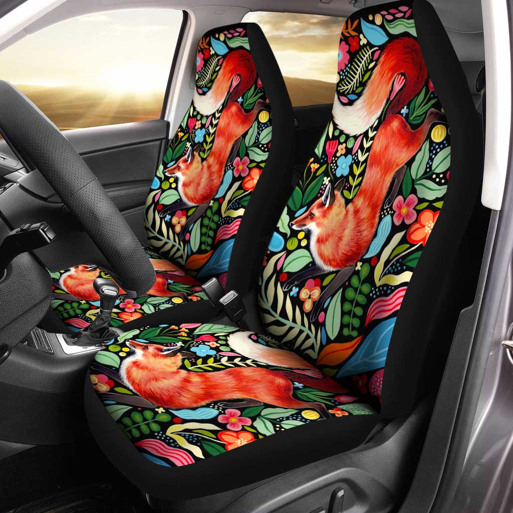 Fox Car Seat Covers Custom Leaves Flowers Millefleurs Tapestry Fox Car Accessories