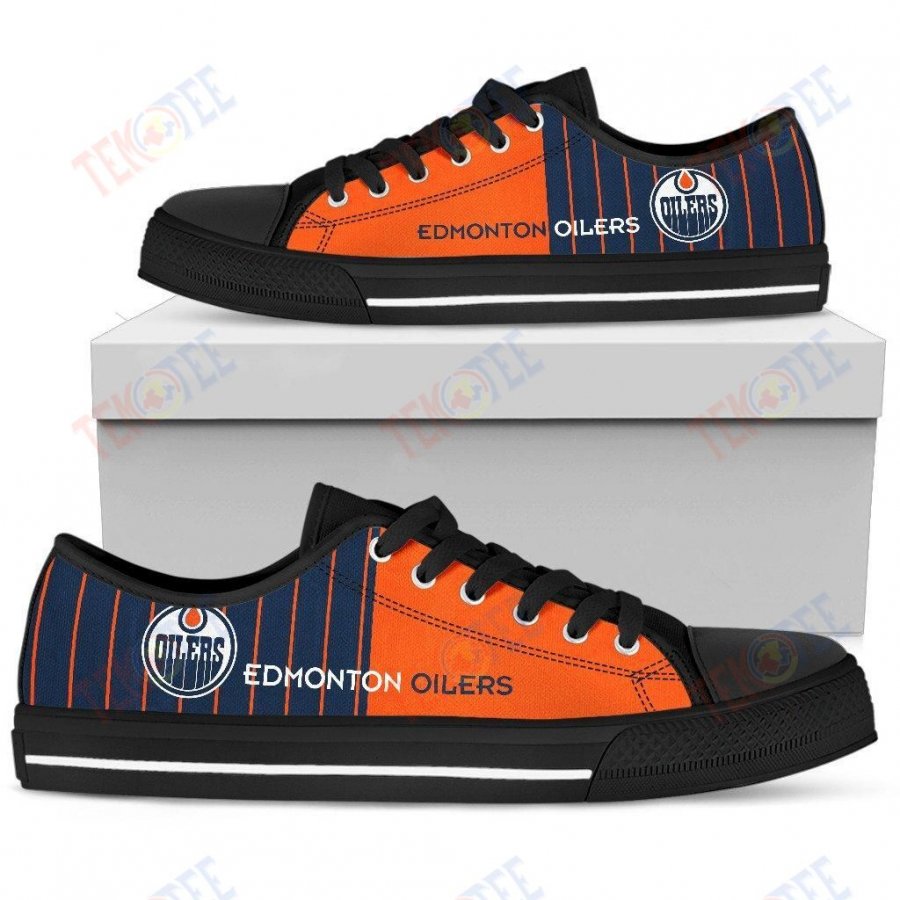 Mens Womens Edmonton Oilers Simple Design Vertical Stripes Low Top Shoes Custom Print Footwear Convers Sneakers TMT769