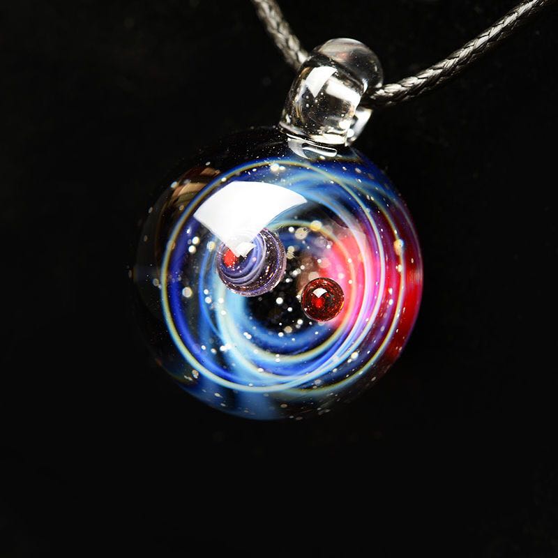 BOEYCJR Universe Glass Bead Planets Pendant Necklace Galaxy Rope Chain Solar System Design Necklace for Women Christams Gift alx