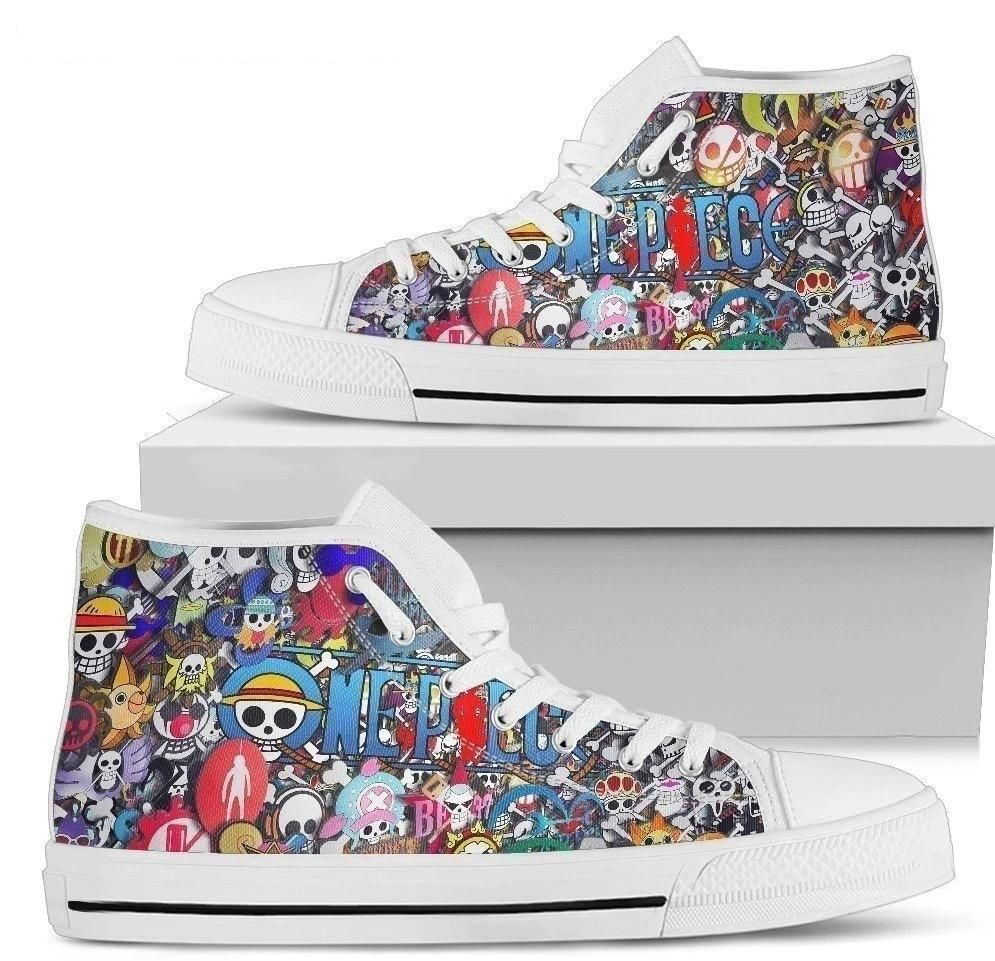 One Piece Symbol Sneakers High Top Fan Anime  High Top Shoes VA95