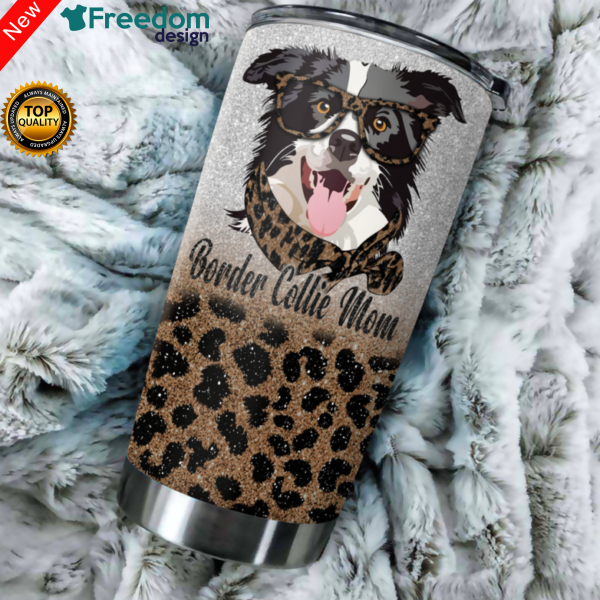 Border Collie Mom Leopard Stainless Steel Tumbler Cup 20Oz