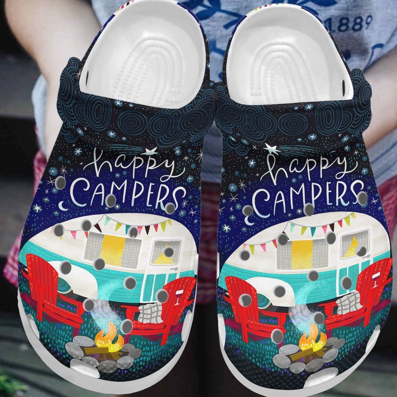 Camping Personalized Clog, Custom Name, Text, Color, Number Fashion Style For Women, Men, Kid, Print 3D Camping Night Happy Campers