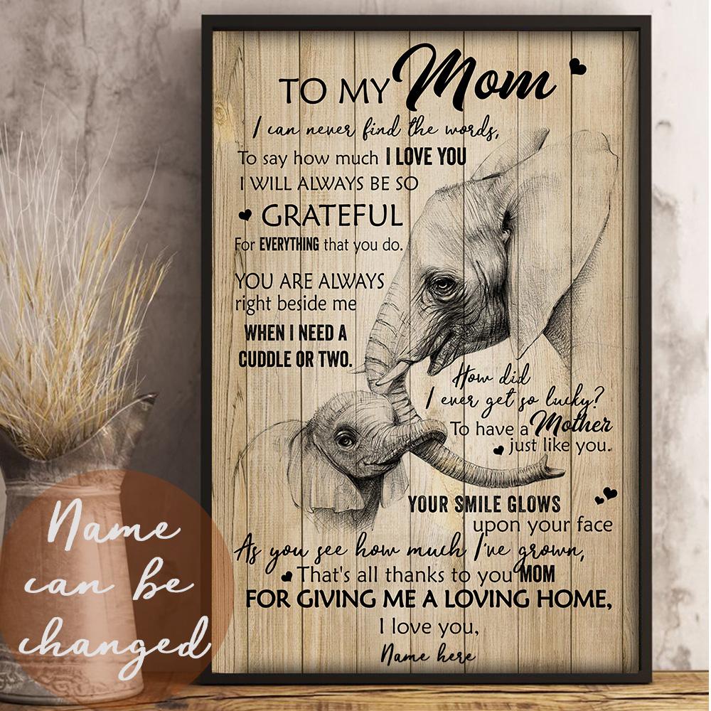 Personalized Name Elephant Find The Words Poster Canvas Gift For Mom