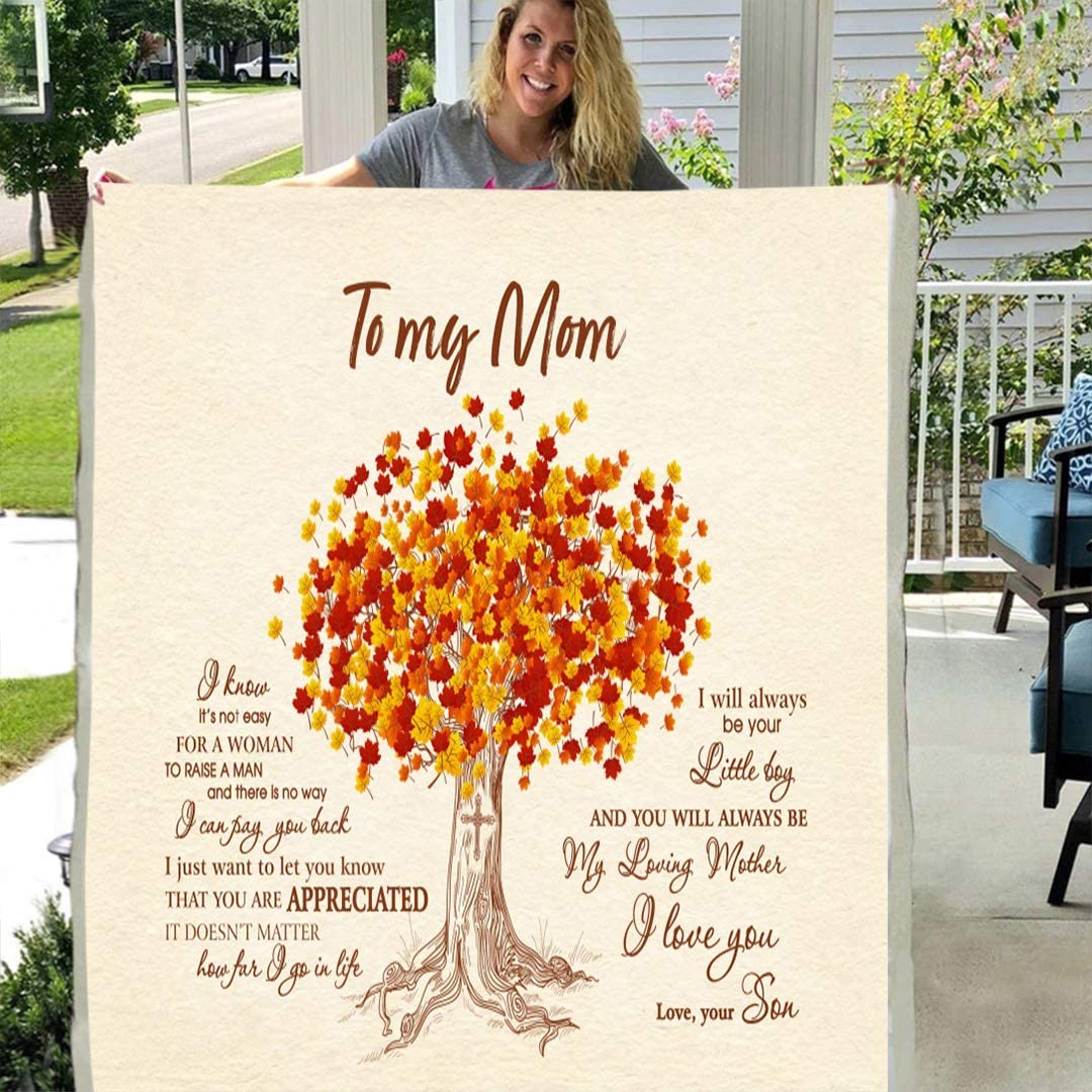 To my mom love you son personalized custom 3d custom fleece photo blanket fan gift