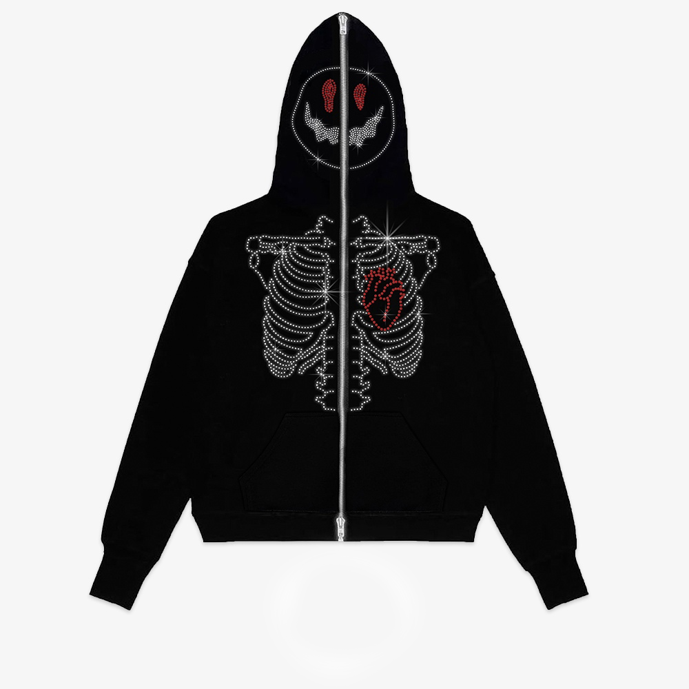 Zip Up Skeleton Dark Femme Y2k Sweatshirts Oversized Hip Hop Streetwear Hoodie Winter Clothes 2021 Pullover Hoodies Grunge Tops alx